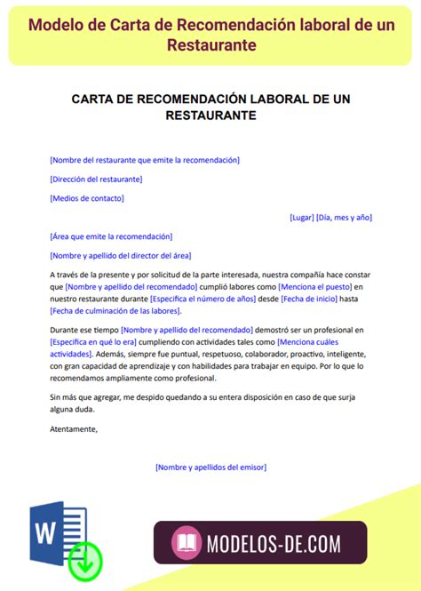 Modelo De Carta De Recomendaci N Laboral De Un Restaurante 123830 Hot