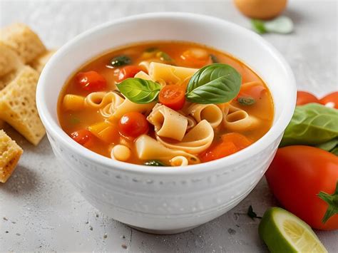 Premium Photo Minestrone Italian Vegetable Soup With Pasta On Light Table