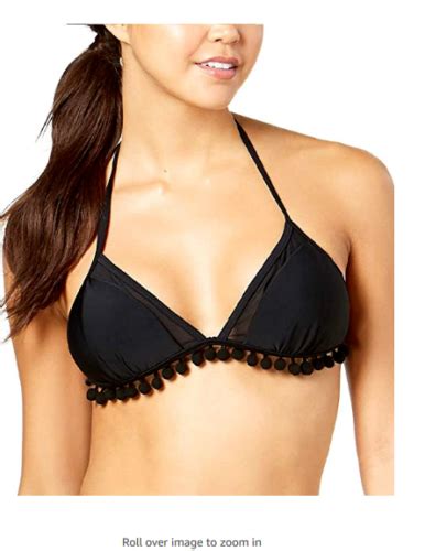 Hula Honey Women S Pom Pom Halter Bikini Top Black X Large NWT EBay