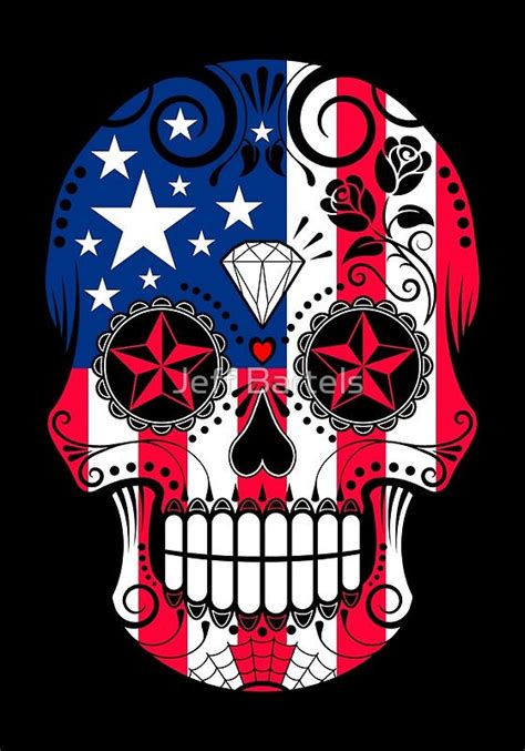 Sugar Skull With Roses And Flag Of United States By Jeff Bartels