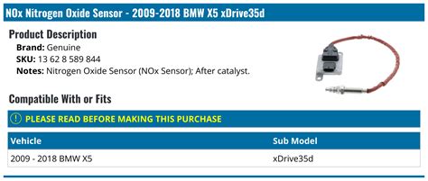 2009 2018 Bmw X5 Nox Nitrogen Oxide Sensor Genuine 13 62 8 589 844