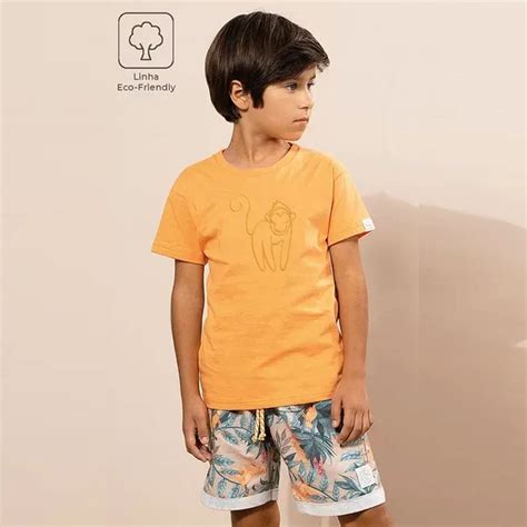 Conjunto Infantil Menino Em Meia Malha E Moletom Ringado Eco Laranja