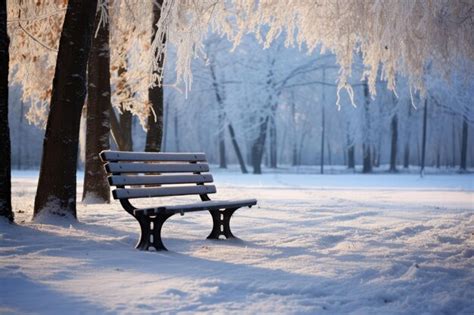 Premium AI Image | A Bench In A Snowy Park