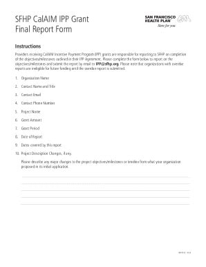 Fillable Online Sfhp Calaim Ipp Grant Final Report Form Fax Email Print