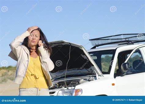 Woman Car Breakdown Road Assistance Stock Image Image Of Blue Help