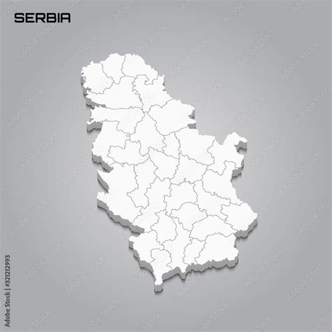 Serbia 3d map with borders of regions Stock Vector | Adobe Stock