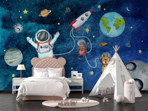 Kids Wallpaper Peel and Stick Wallpaper Space Wallpaper - Etsy