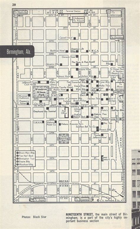 Birmingham Alabama Map, City Map, Street Map, 1950s, Black and White ...