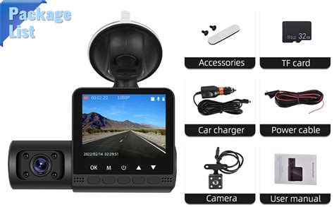 CAMECHO 3 Channel Dash Cam Front And Rear Inside With 32GB TF Card 2 45