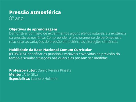 Plano De Aula 8o Ano Pressão Atmosférica