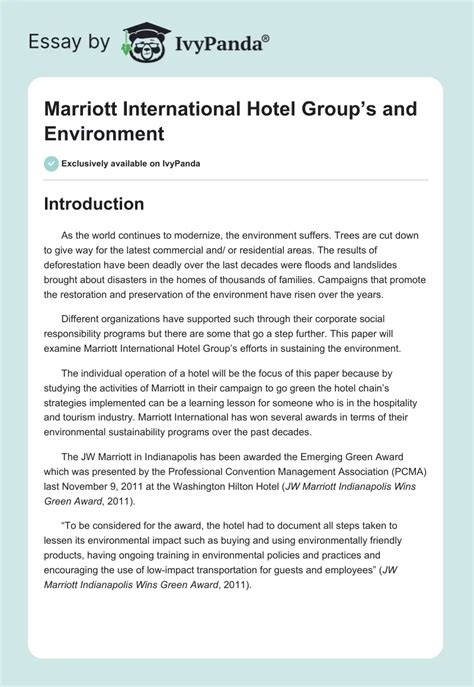 Marriott International Hotel Groups And Environment 2807 Words