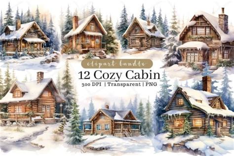 Winter Cozy Cabin Watercolor Clipart Graphic By Rabbyx Creative Fabrica