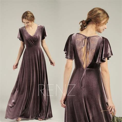 Bridesmaid Dress Dark Mauve Velvet Wedding Dress V Neck Party Etsy