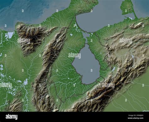 Zulia, state of Venezuela. Elevation map colored in wiki style with lakes and rivers Stock Photo ...