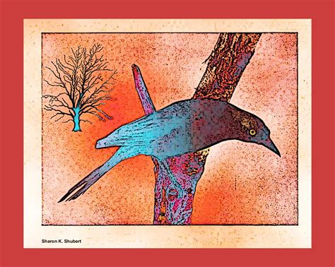 Grackle Bird Perched In A Tree Fauvism Folk Art