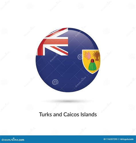 Turks and Caicos Islands Flag - Round Glossy Button Stock Vector