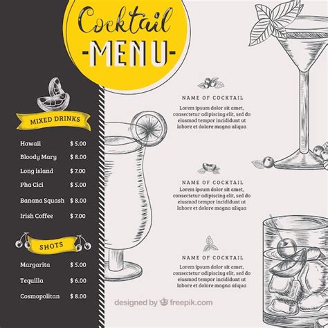 Premium Vector Cocktail Menu Template In Hand Drawn Style