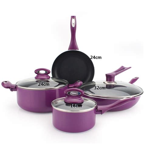 Free Shipping Purple Pcs Cooking Pots Set Aluminum Cookware Set