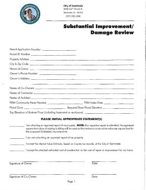 Fillable Online City Of Seminole Substantial Improvement Form City Of