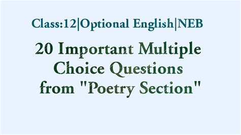 20 Important Mcqs From Poetry Section Class 12 Optional English Neb Youtube