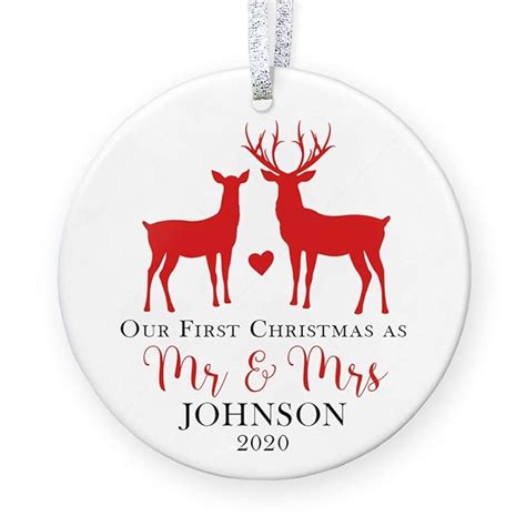 Personalized Our First Christmas Ornament Married 2020 Just Married Mr And Mrs T