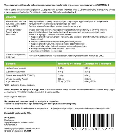 Błonnik Witalny akacjowy PLUS Acerola i FIBREGUM 0 5 kg Aliness