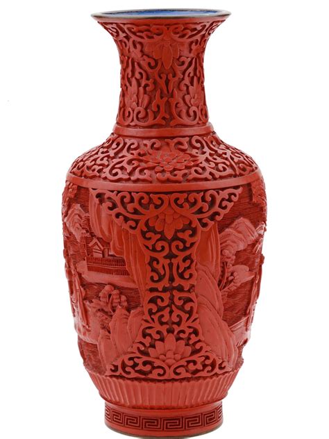 Lot 342 Antique Chinese Hand Carved Cannibar Lacquer Vase