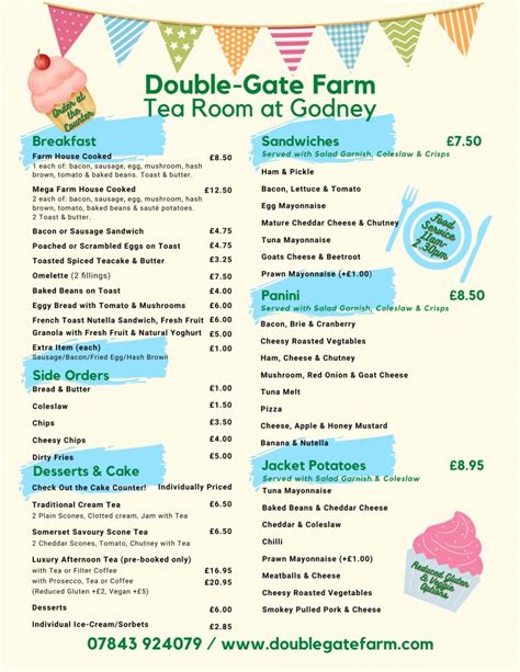 Tea Room Menu - Double Gate Farm