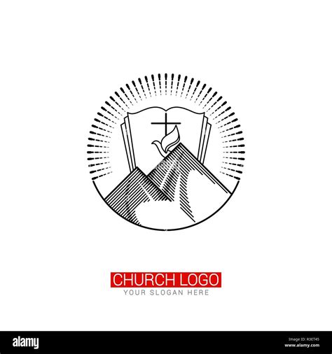 Church Logo Christian Symbols Cross Of The Savior Jesus Christ And The Dove An Open Bible