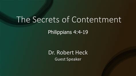 The Secrets Of Contentment Dr Robert Heck Youtube