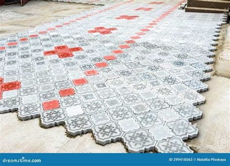 Laying Paving Slabs in the Yard Stock Image - Image of installing ...