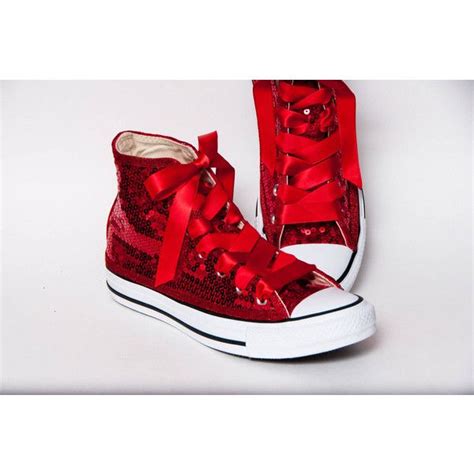 Sequin Hand Sparkled Full Red Canvas Converse Hi Top Sneakers Shoes