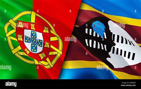 Portugal And Eswatini Flags D Waving Flag Design Portugal Eswatini