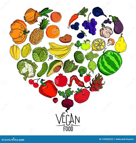 Vector Heart Made Of Fruits And Vegetables Stock Vector Illustration