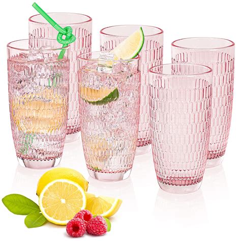 Creativeland Highball Beverage Glasses Set Of 6 Romantic Pink Colored