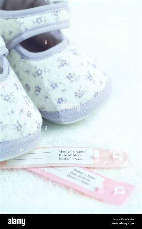 The Baby Shoe With Name Tag Stock Photo Alamy