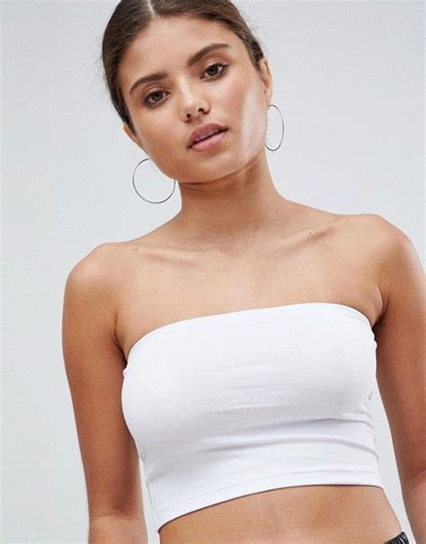 Asos Design Crop Bandeau Top In White Asos Bandeau Top Asos