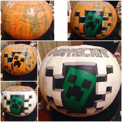 Minecraft Creeper Pumpkin Painted Pumpkins Pumpkin Decorating Minecraft Pumpkin