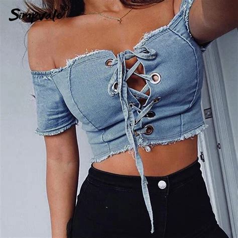 Simpvale Sexy Denim Bustier Bralet Cropped Tank Tops Women Summer