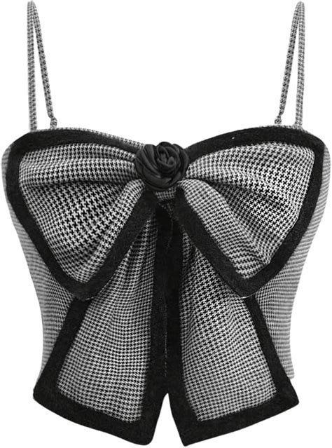 Beaudrm Womens Y2k Spaghetti Strap Crop Top Casual Bow