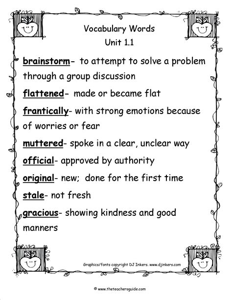 Fourth Grade Vocab Words