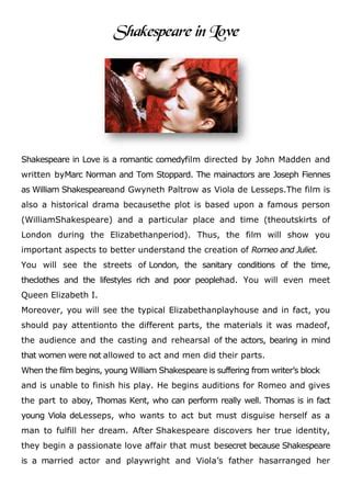 Shakespeare In Love Resume Pdf