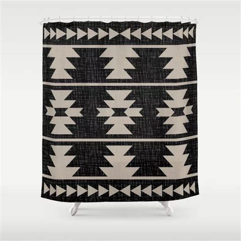 Southwestern Pattern 129 Black And Linen Shower Curtain By Tony Magner