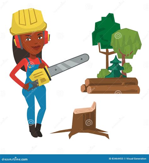 Lumberjack With Chainsaw Vector Illustration Stock Vector