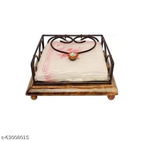 Wooden Wrought Iron Tissue Holder Napkin Holder For Dining Table