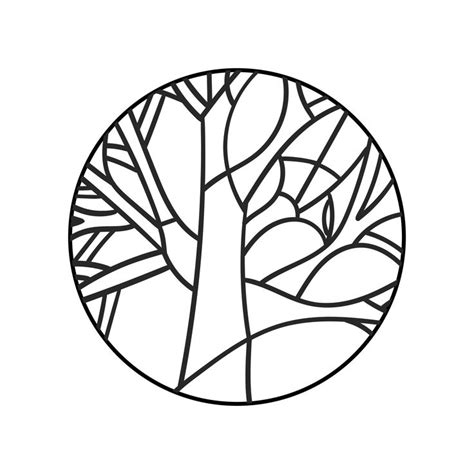 A Black And White Drawing Of A Tree In A Circle