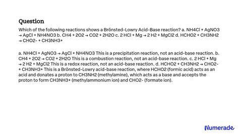 SOLVED Which of the following reactions shows a Brönsted Lowry Acid