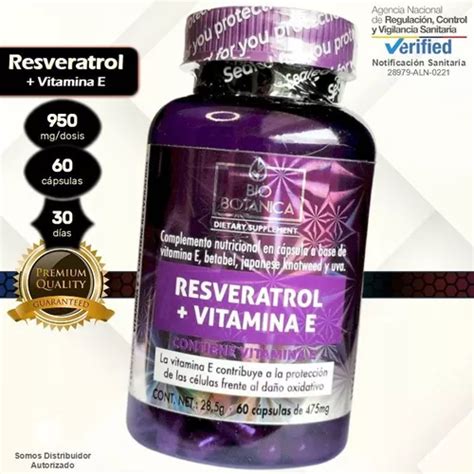 Resveratrol 950mg X Dosis 60 Cápsulas Vitamina E MercadoLibre