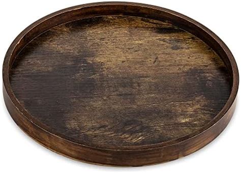 Hanobe Plateau De Service Bois Rustique Plat Decoratif Rond Petit