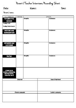 Parent Teacher Interview Recording Sheet By Mrs E S Classroom Tpt